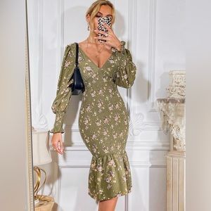 Floral print mermaid bodycon dress